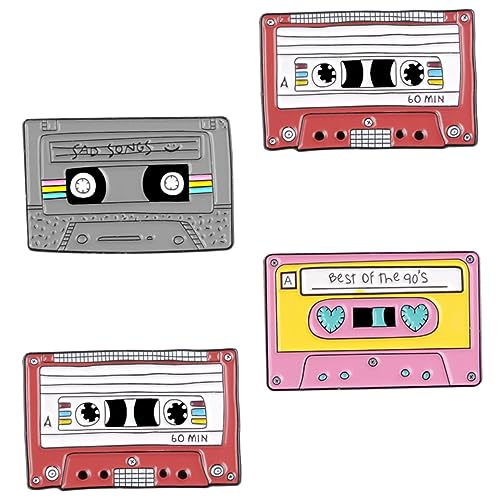 ORFOFE 4 Stück Retro Cassette Brosche Anstecknadel aus Cartoon Lapel Pin für Damen Kleidung Dekoration Einfach zu Befestigen und Langlebig Umweltfreundlich von ORFOFE