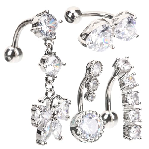 ORFOFE 4 Stück Teiliges Bauchnabelpiercing aus rostfreiem Metall Langlebig und Korrosionsbeständig Komfortabel Sitzende Nabelringe für Frauen Hochglänzend Modischer Bauchnabelschmuck von ORFOFE