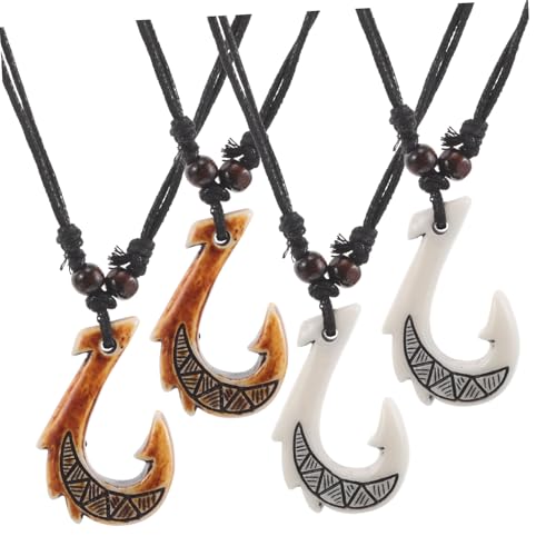ORFOFE 4 Stück Teiliges Fischhaken Halsketten aus Leichtem Resin mit Ethnischem Tribal Design Wild Modisch Unisex Schmuck für Reisen Alltag und Besondere Anlässe von ORFOFE
