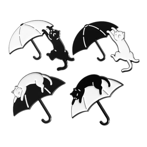 ORFOFE 4 Stück Teiliges Katzen Metalllegierung Niedlich Cartoon Regenschirm Design Vielseitige Anstecknadeln für Kleidung Taschen Hüte Modische Tier badges Geschenkidee von ORFOFE