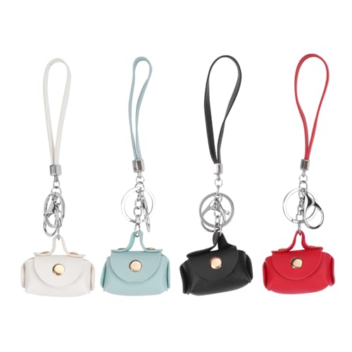 ORFOFE 4 Stück Teiliges Mini Münzbörsen aus Hochwertigem PU Kompakte Kleingeldbeutel mit Schlüsselhalter Stilvolle Portemonnaies für Damen in Rot Weiß Blau und Schwarz für Alltag und von ORFOFE