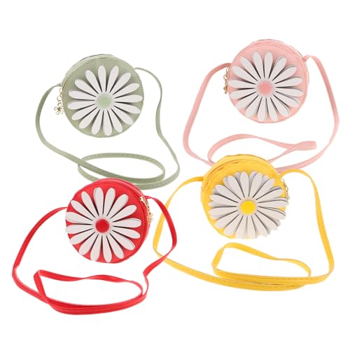 ORFOFE 4 Stück Teiliges Mini Umhängetasche Leichte PU Handtasche mit Verspieltem Blumenmotiv Kleine Strapazierfähige Schultertasche für Mädchen für Reisen Schule Alltag von ORFOFE