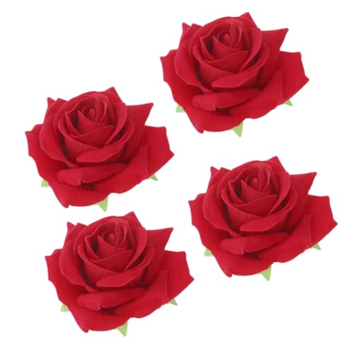 ORFOFE 4 Stück Teiliges Rotes Rosen Blumen Haarspangen aus Strapazierfähigem Künstliche Haarklammern für Damen für Hawaii Party Strandurlaub Hochzeit und Festivalaccessoires von ORFOFE