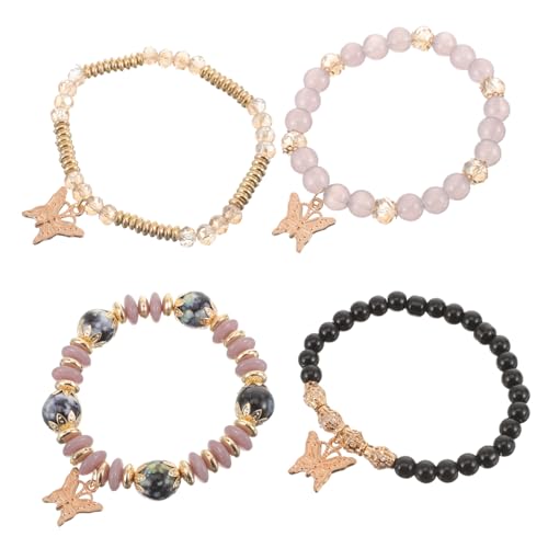 ORFOFE 4 Stück Teiliges Schmetterling Armband für Damen mit Perlen Modische Anhänger Armbänder Leichtes Langlebiges Handgelenkschmuck Geschenk für Alltag Hochzeit Geburtstag und von ORFOFE