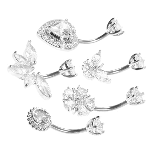ORFOFE 5 Stück Teiliges Bauchnabelpiercing Damen Zircon Bauchnabelring Bauchpiercing Schmuck mit Verschiedenen Designs Verspielte Bauchnabelringe für Körperschmuck von ORFOFE