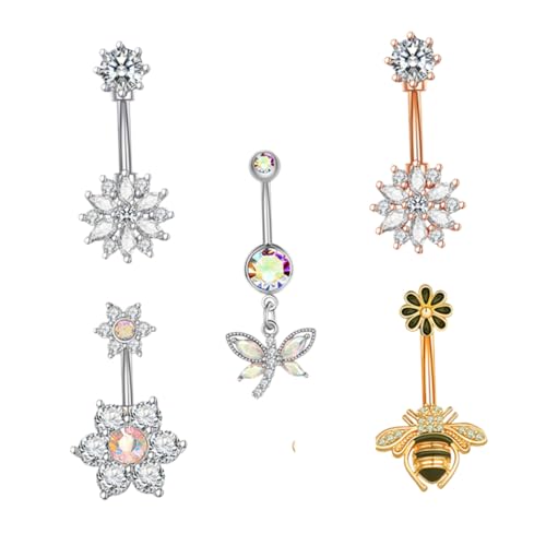ORFOFE 5 Stück Teiliges Bauchnabelpiercing und Dangle Ringe Verschiedenen Designs für Frauen Langlebig und Allergiefrei Perfektes Schmuckstück zur Betonung Ihrer Persönlichkeit von ORFOFE