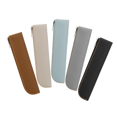 ORFOFE 5 Stück Teiliges PU Leder Federmäppchen mit Großer Kapazität Schlankes Stiftemäppchen mit Reißverschluss Praktischer Organizer für Schule Büro und Reise Vielseitige von ORFOFE