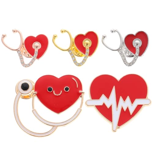 ORFOFE 5 Stück Teiliges Stethoskop anstecknadel Robustem Zinklegierung Herzförmiges Design Dekoratives Krankenschwester accessoire Langlebig und Modisch für Medizinisches Personal und von ORFOFE