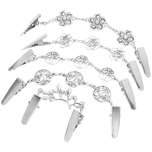 ORFOFE 5 Stück Vintage Cardigan Clips aus Eisenlegierung Silberfarbene Strickjacken Klammern Vielseitige Modebroschen für Damen Pullover Schals Tücher Verschiedene Designs von ORFOFE