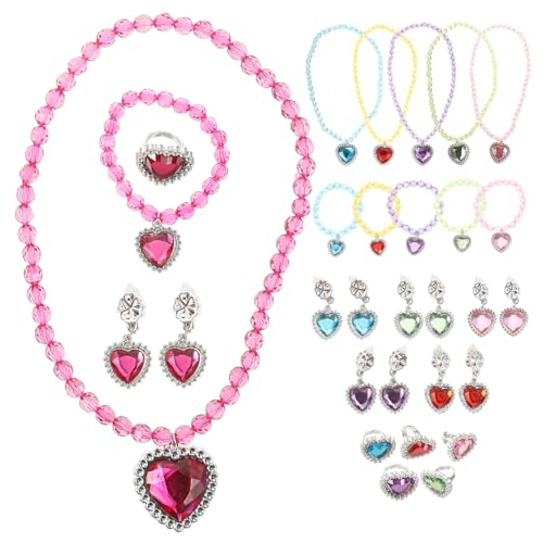 ORFOFE 6 Sätze Kinderschmuck Mädchen Schmuckset mit Halsketten Armbändern Ohrringen und Ringen in Gelb Grün und Rot Kostümschmuck für Kleine Mädchen Geschenkset für Geburtstag und Alltag von ORFOFE