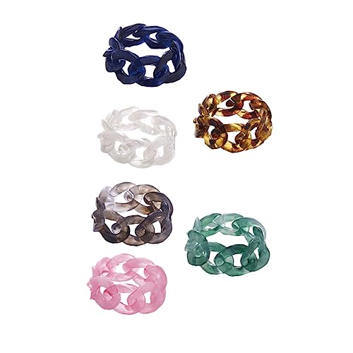ORFOFE 6 Stück Teiliges Resin Schmuckring Kreative Kettenform Verstellbare Offene Ringe Hautfreundlich Modisch für Alltag Party Festival Geschenkidee für Damen und Herren Zufällige Farbe von ORFOFE