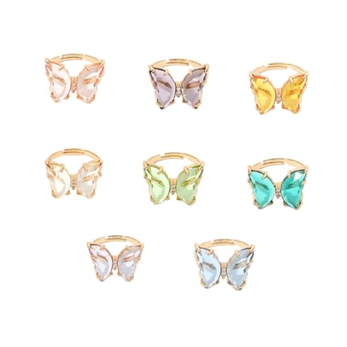 ORFOFE 8 Stück Teiliges Damen Schmetterling Ring Verstellbare Bunte Acrylringe Leichtes Legierungsmaterial Langlebig Glatte Oberfläche Modischer Schmuck für Alltag und Freizeit von ORFOFE