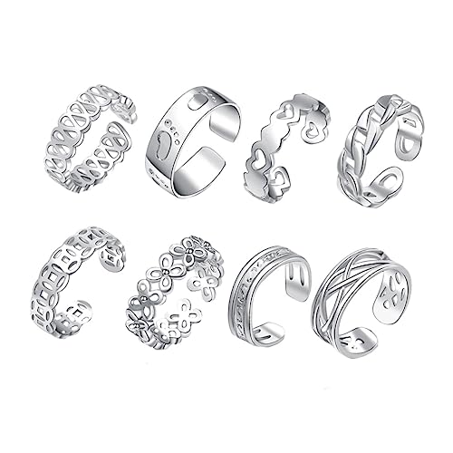 ORFOFE 8 Stück Teiliges Verstellbare Silberne Zehenringe mit Offenem Design Modischer Fußschmuck für Damen Dekorative Knöchelringe für Sommer Strand und Alltag Langlebig und Stilvoll von ORFOFE