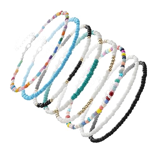 ORFOFE 8Stücke Bunte Perlen Fußkette Teiliges Verstellbare Sommer Fußkettchen für Strand Festivals und Partys Chic Schmuck für Damen und Mädchen von ORFOFE