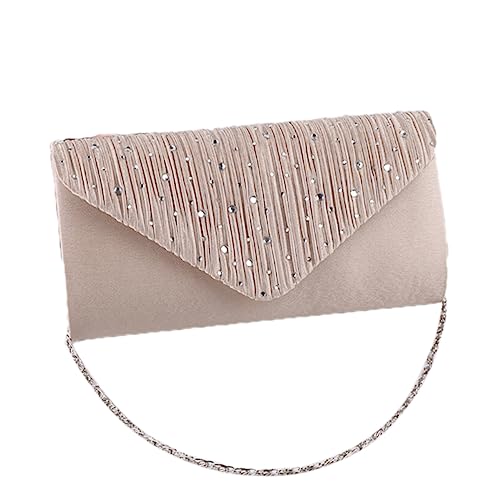 ORFOFE Abendtasche Damen Satin mit Diamantbesatz Crossbody Bag Handtasche Apricot Edle Abend Clutch für Party Arbeit und Alltag Stilvolle Kleine Satchel von ORFOFE