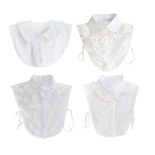 ORFOFE Abnehmbarer Falscher Kragen aus Baumwollmischung Weiße Halbe Blusenkragen dekoration für Damen und Mädchen Einfarbiger Rundhalsausschnitt Vielseitig Kombinierbar mit Ärmellosen von ORFOFE