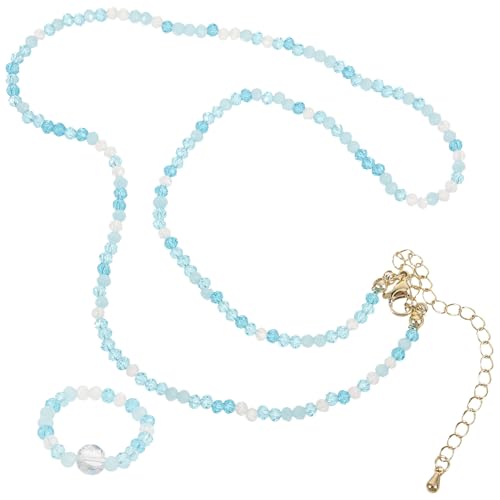 ORFOFE Blaues Glasperlen Halskette und Fingerring Modische Damen Schmuckkette für Frauen Leichte Langlebige Clavicle Chain Elegantes Design für Alltag und Party von ORFOFE