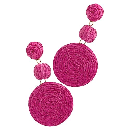 ORFOFE Boho Raffia Ohrringe Damen Handgefertigt aus Strohrattan Leichte Statement Creolen für Mädchen Trendiger Urlaubsschmuck Tropische Strand Accessoires von ORFOFE