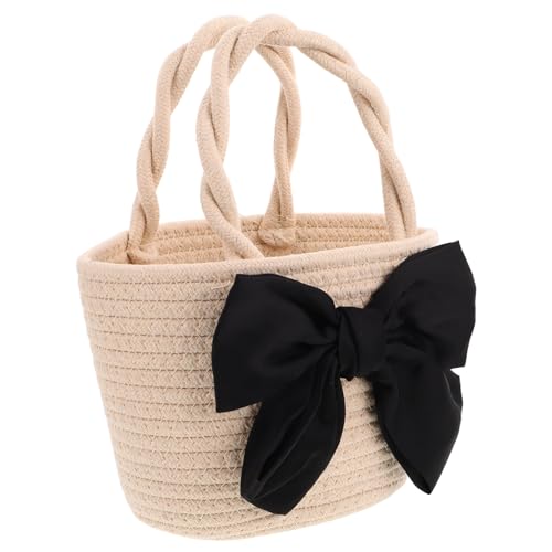 ORFOFE Bowknot Schultertasche Damen Große Kapazität Gewebte Baumwolltasche Farbblock Handtasche Robust Leicht Zu Reinigen Für Alltag Reise von ORFOFE