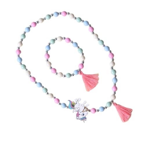 ORFOFE Buntes Holzperlen armband und Einhorn kette für Handgefertigter Schmuck DIY Bastelset Geeignet für Partys Fotoshootings Kostüm Alltagsmode Geschenk für Mädchen von ORFOFE