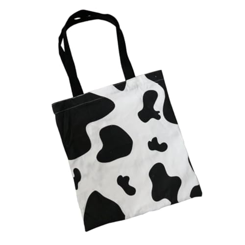 ORFOFE Canvas Tote Bag mit Kuh Motiv Großer Kapazität Leichter und Langlebiger Stoffbeutel mit Reißverschluss Modische Einkaufstasche für Damen Studenten und Alltag von ORFOFE
