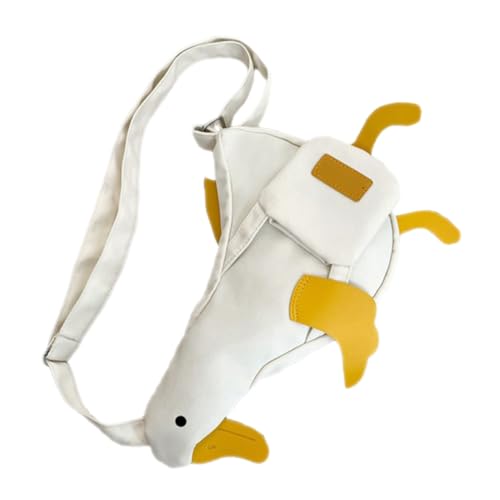 ORFOFE Cartoon Crossbody Bag Damen mit Reißverschluss Leichte Outdoor Handytasche Verstellbarer Schultergurt Weiche Canvas Geldbörse für Alltag und Freizeit Weiß von ORFOFE