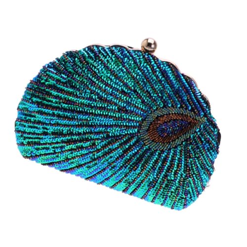 ORFOFE Chic Clutch Bag mit Pailletten und Perlenbesatz Abendtasche in Pfauengrün Große Kapazität Modische Handtasche für Hochzeit Party Ball und Festliche Anlässe von ORFOFE