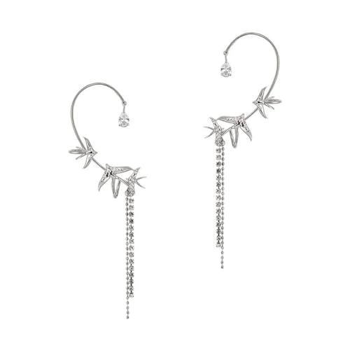 ORFOFE Chic Lange Quasten Ohrklemmen für Frauen Strassbesetzte Ohrclips Piercing Ohrdekoration Silbernes für Partys und Alltag von ORFOFE