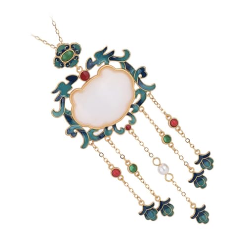 ORFOFE Chinesische Jade Lock Halskette Damen Vergoldet Retro Stil Feng Shui Anhänger Schmuck Geschenk Freundin Stilvolle Clavicle Kette Elegant und Einzigartig von ORFOFE