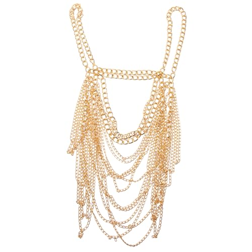 ORFOFE Damen Body Chain Schmuck Mehrlagig Leichte Brustkette aus Robustem Material Goldfarbene Körperkette für Strandpartys Nightclub und Besondere Anlässe von ORFOFE
