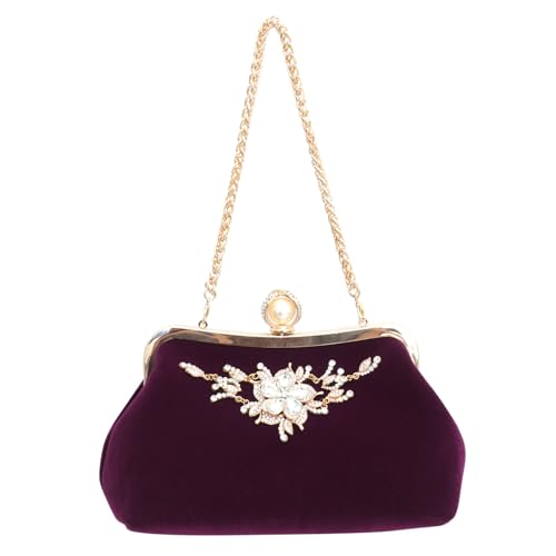 ORFOFE Damen Clutch aus Plüsch mit Funkelnden Strasssteinen Vielseitige Abendtasche für Hochzeit und Party Robuste Schulterkette Stilvolle Handtasche für Festliche Anlässe von ORFOFE