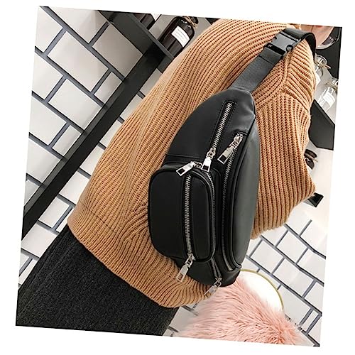 ORFOFE Damen Crossbody Bag Schwarz PU Retro Brusttasche Verstellbar Alltag Reise Biking Freizeit Sling Bag Multifunktionale Umhängetasche von ORFOFE