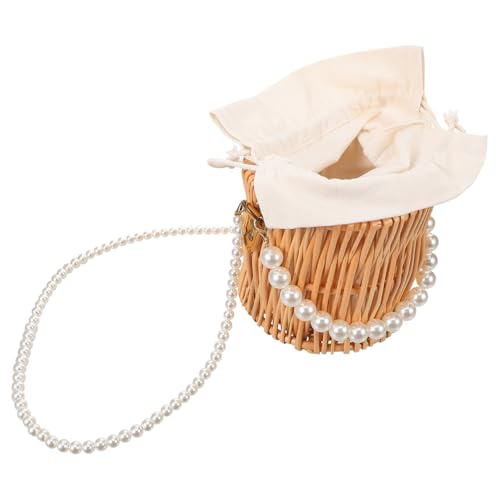 ORFOFE Damen Handtasche mit Perlenkette Geflochtene Schultertasche Kompakte Sommer Tasche Strapazierfähige Umhängetasche für Alltag Reisen Strand und Party von ORFOFE