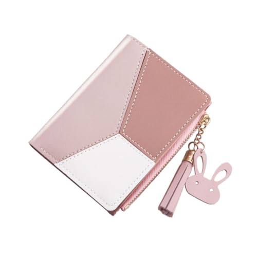 ORFOFE Damen Kurzgeldbörse PU Portemonnaie mit Reißverschluss und Quaste Multifunktionale Kleine Geldtasche für Karten Münzen und Bargeld Modische Kompakte Brieftasche Rosa von ORFOFE