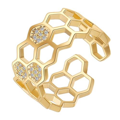 ORFOFE Damen Offener Geometrischer Ring mit Zirkonia Kreativer Schmuck für Party Festival und Alltag Elegantes Modisches Accessoire von ORFOFE
