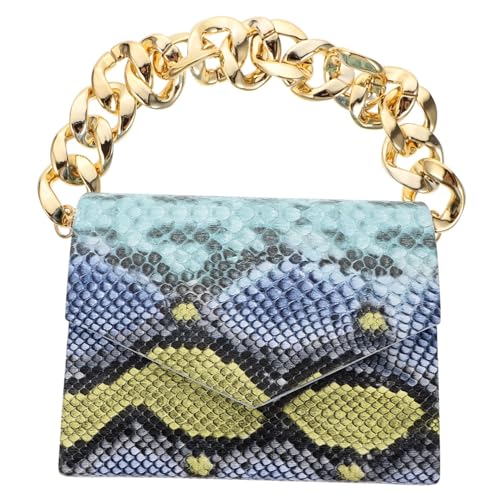 ORFOFE Damen Umhängetasche Schlangenmuster Blau Kettendesign Leichte Messenger Bag mit Telefonfach Modische Tragetasche für Freizeit Alltag und Party von ORFOFE