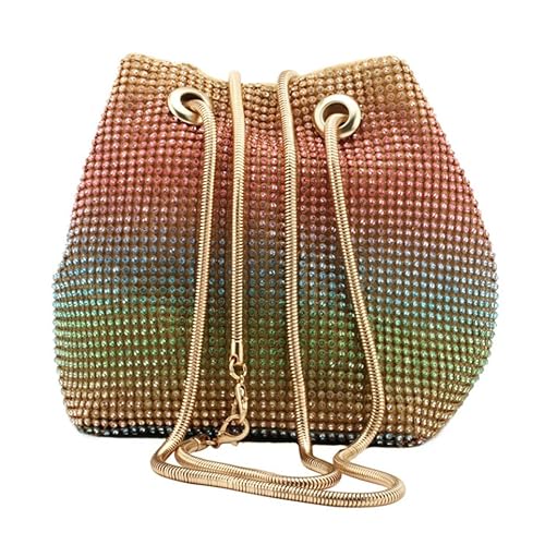 ORFOFE Damen Umhängetasche mit Funkelnden Strasssteinen Vielseitige Handtasche und Schultertasche Abendtasche im Bucket Design Leicht und Kompakt für Party und Alltag von ORFOFE