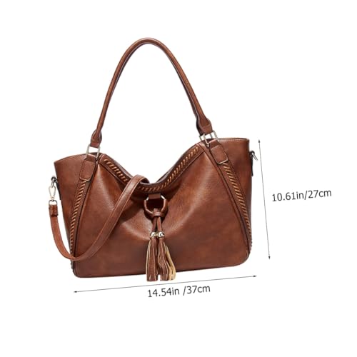 ORFOFE Damen Umhängetasche mit Quaste Vintage Crossbody Bag Schultertasche Handtasche Braun für Alltag Shopping Freizeit Geschenk von ORFOFE