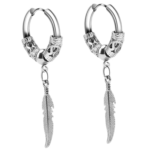 ORFOFE Edelstahl Creolen Ohrhänger mit Blattanhänger Modische Dangle Hoops für Damen und Herren Stilvoller Ohrschmuck Unisex Passend zu Casual und Alltag von ORFOFE