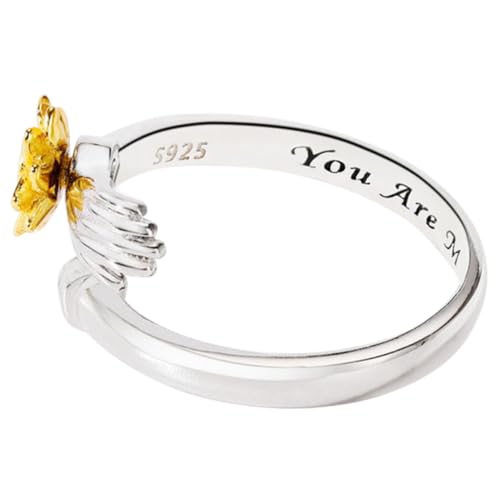 ORFOFE Einstellbarer Sonnenblumen ring aus Silber Drehbarer Statement ring Ästhetischer Schmuck für Damen Umarmungs design Geeignet für Partys Festival und Alltag von ORFOFE