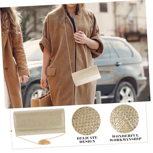 ORFOFE Elegante Damen Clutch Bag Goldfarben Polyester Abendtasche für Party Hochzeit mit Kette Handtasche für Frauen Praktische Kleine Umhängetasche von ORFOFE