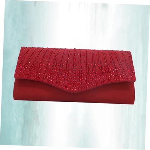 ORFOFE Elegante Satin Clutch Handtasche mit Funkelnden Strasssteinen Magnetischem Verschluss Stilvolle Abendtasche für Hochzeit Party und Dinner Kompakte Handgelenktasche in Weinrot von ORFOFE