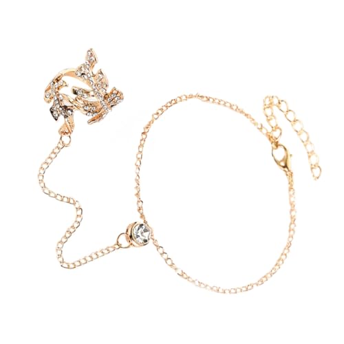 ORFOFE Elegantes Ring armband aus Legierungsmetall mit Filigraner Blattstruktur Verstellbarem Fingerkettchen für Damen Modisches Schmuckstück in Goldenem Farbverlauf Hautfreundlich und von ORFOFE