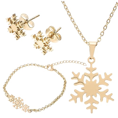 ORFOFE Elegantes Schneeflocken Schmuckset mit Ohrsteckern Verstellbarem Choker und Doppellagigem Edelstahlarmband Zarte Halskette für Damen Festliche Geschenkidee zu Geburtstag Hochzeit von ORFOFE