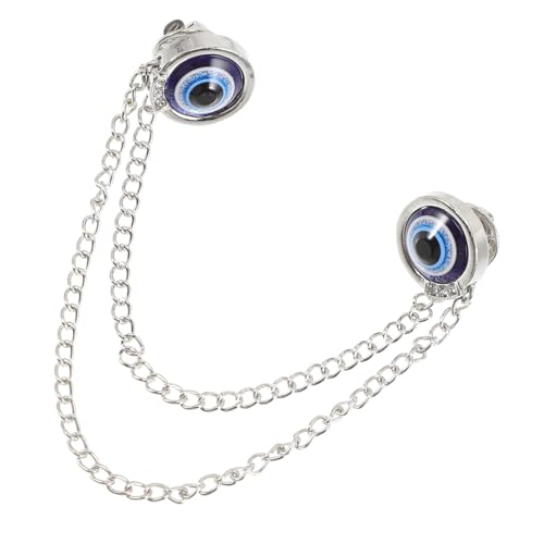 ORFOFE Evil Eye Broschen Clip Silber Modische Kragenkette für Herren Hemd Anstecknadel Shirt Brosche mit Kettenanhänger Passend für Schal und Pullover von ORFOFE