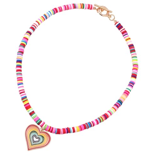 ORFOFE Farbverlauf Herz Anhänger Halskette Damen Leichte Polymer Clay Perlenkette Hautfreundlich Modischer Schmuck für Frauen Geschenk für Freundin und Familie von ORFOFE