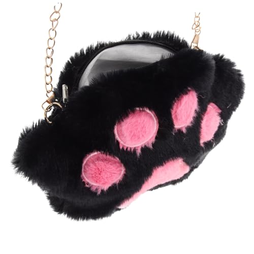 ORFOFE Fluffy Cat Paw Schultertasche Mädchen Niedliche Umhängetasche mit Kette Weiche Plüsch Tasche Portable Crossbody Purse für Party Alltag von ORFOFE
