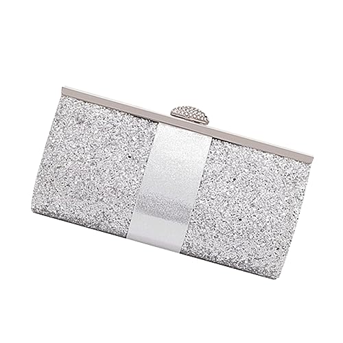 ORFOFE Glänzende Silber Abendhandtasche Damen Clutch aus Kunstleder mit Kette Paillettentasche für Hochzeit Party Ball und Festliche Anlässe Handtasche für Damen von ORFOFE