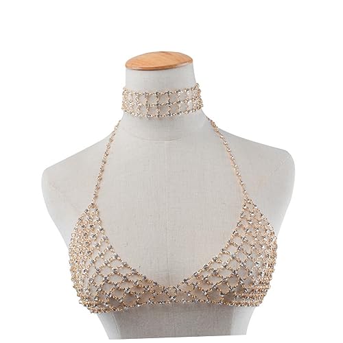 ORFOFE Goldene Pailletten Body Chain mit Funkelnden Strasssteinen Handgefertigter Körperschmuck für Damen für Strandparty Club Bühnenauftritt und Sommermode von ORFOFE