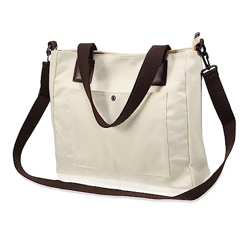 ORFOFE Große Canvas Schultertasche Damen Langlebige Weiße Einkaufstasche und Praktische Tote Bag für Strand Shopping und Alltag Robuste Canvas Handtasche mit Viel Stauraum von ORFOFE